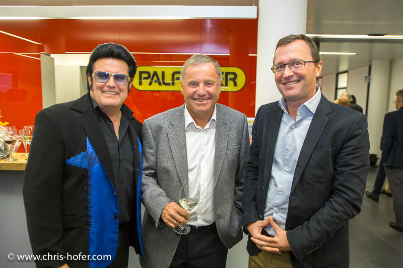 Eröffnung Palfinger Zentrale Bergheim, 2015-09-25, Foto: Chris Hofer, Bild zeigt: Rudi Stumbecker (Rusty), Hubert Palinger, Alexander Pappas